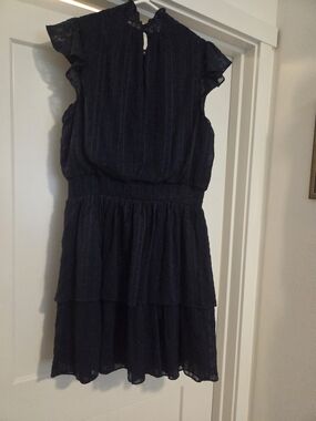 Elegant Navy Lace Tiered Midi Dress for Women